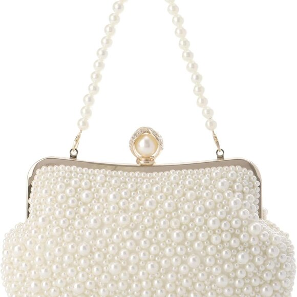Pearl Clutch Purses for Women Beaded Evening Handbag With Chain for Wedding Part